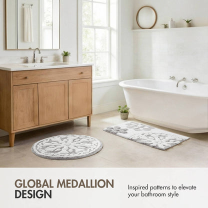 Round Medallion Tufted Cotton Bath Rug – 25", Plush, Super Absorbent, Machine Washable