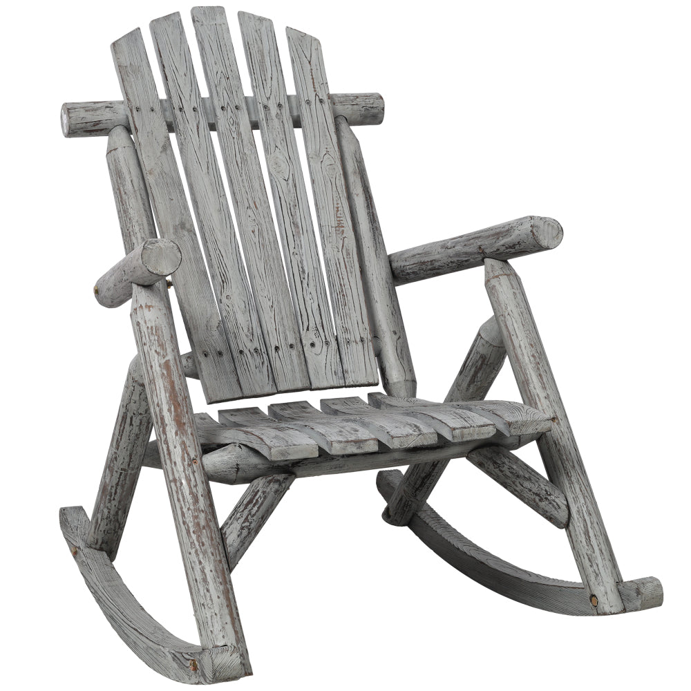 Fir Wood Porch Rocking Chair | Ergonomic High-Back Outdoor Rocker with 330 lb Capacity — Light Gray