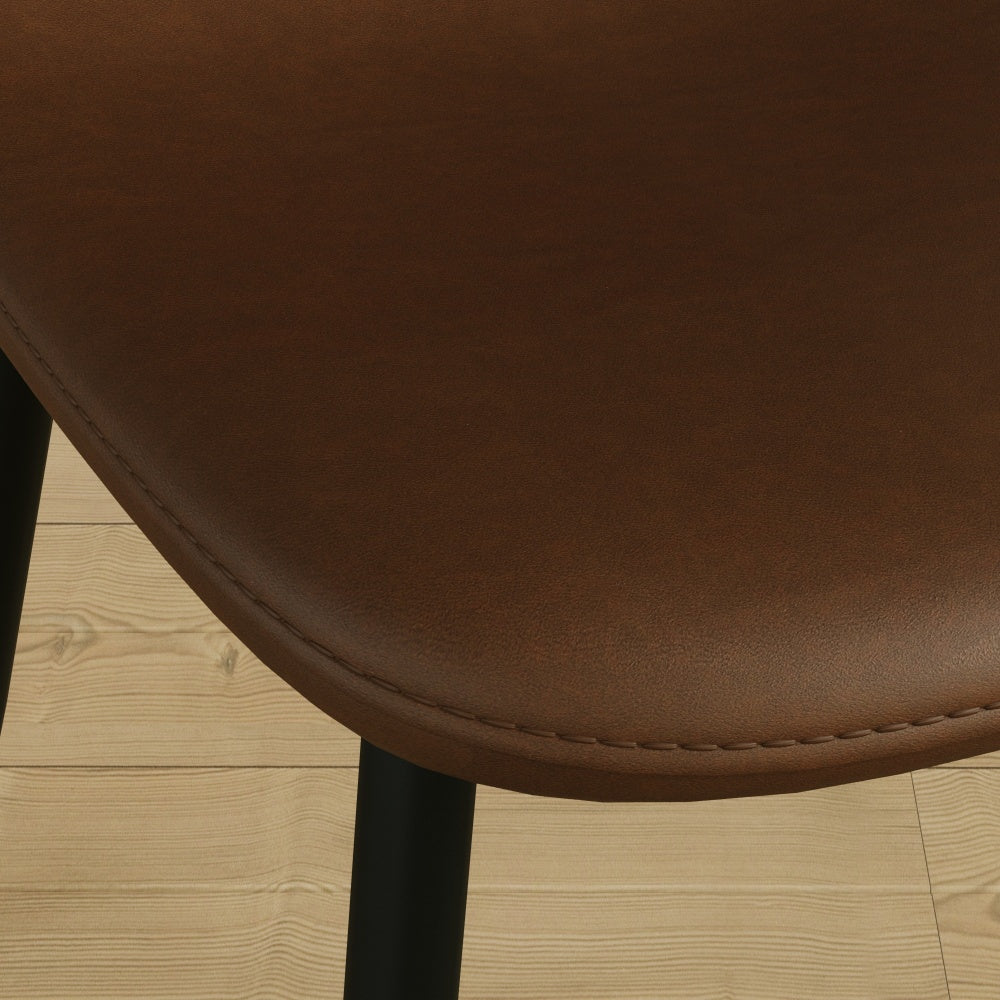 Mid-Century Dining Chairs Set of 4 | Spoon-Back Upholstered Seats & Black Metal Legs — Brown / Grey