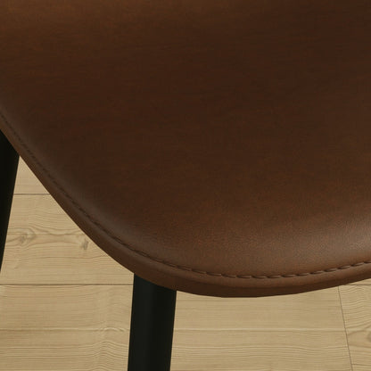 Mid-Century Dining Chairs Set of 4 | Spoon-Back Upholstered Seats & Black Metal Legs — Brown / Grey