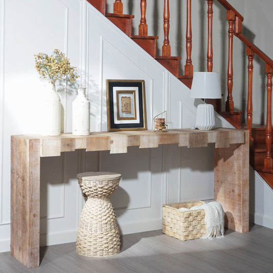 71" Rustic Console Table with Sculpted Block Apron | Narrow Entryway & Sofa Table for Hallway, Living Room & Foyer