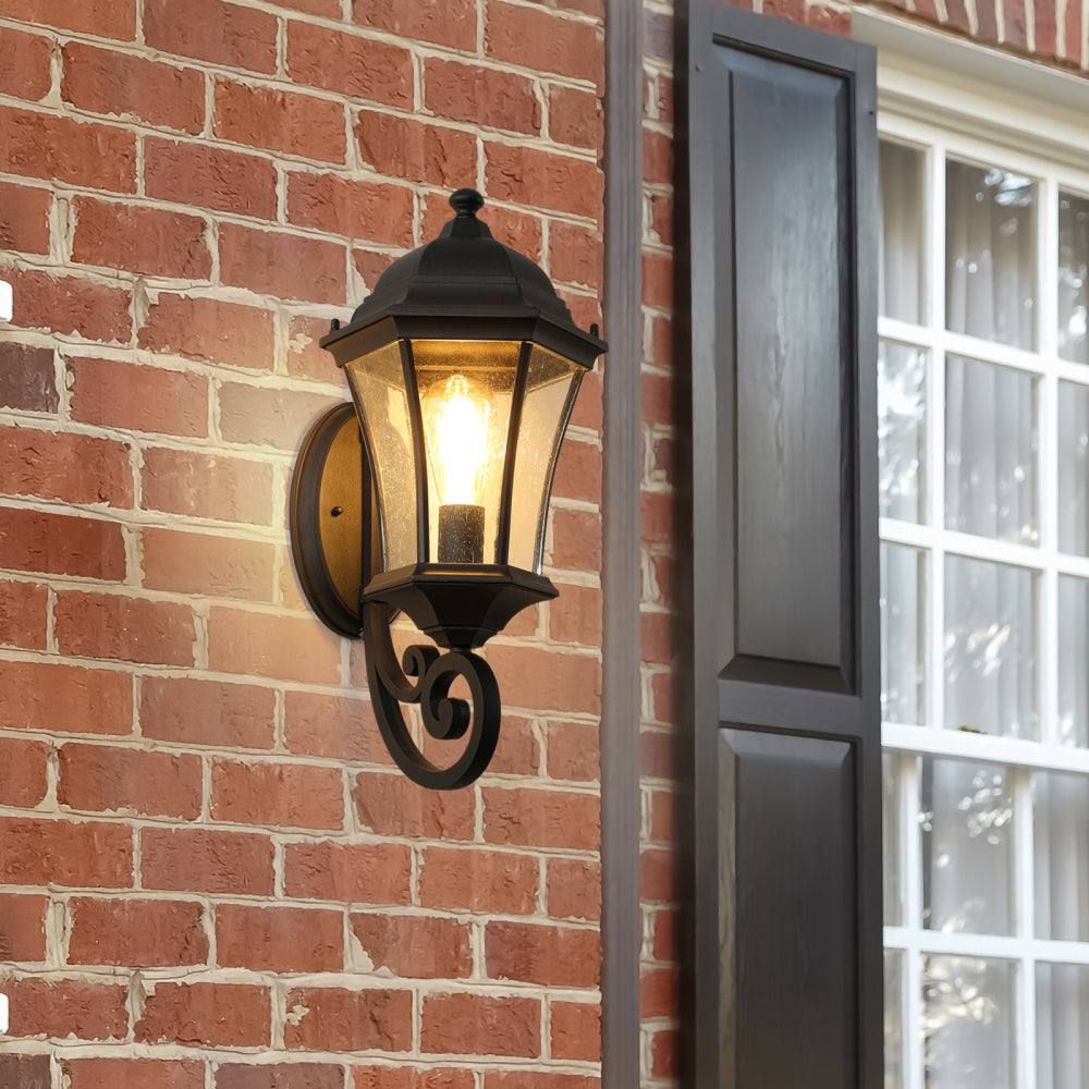 Vintage Black Metal Outdoor Wall Lantern | E26 Sconce Light for Porch, Patio & Garden