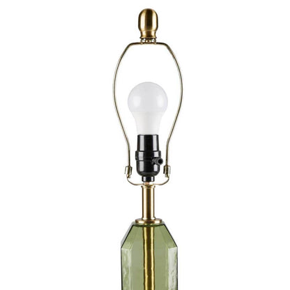 Faceted Green Glass Table Lamp – Gold Metal Base & White Fabric Shade | LED Bulb Included | Modern Accent Lamp