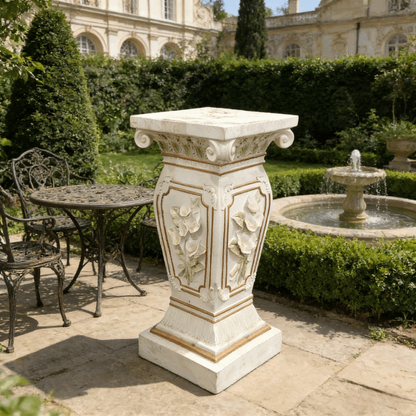 22" European Floral Roman Column Pedestal | Resin Carved Ionic Pillar Display Stand — Indoor & Outdoor Garden & Home Decor