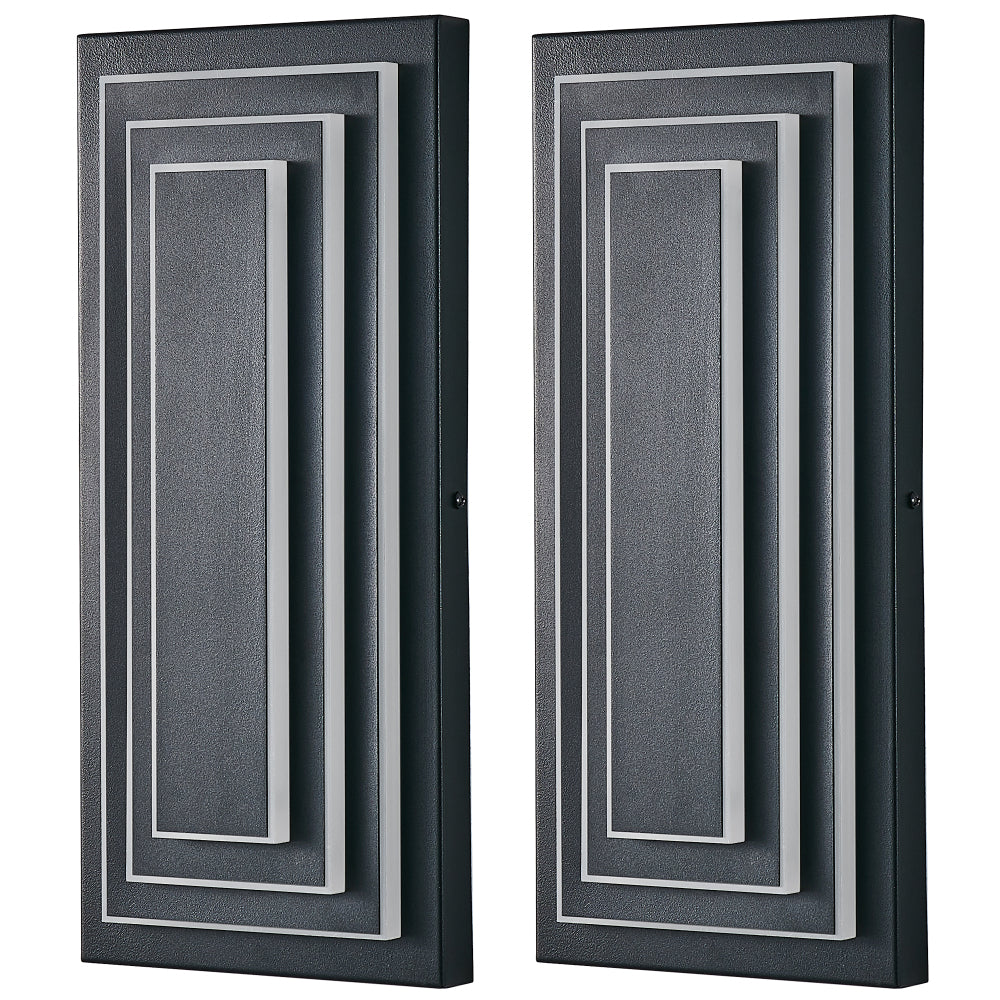 3-Tier LED Outdoor Wall Sconce | Modern Black Exterior Light with Acrylic Shade — 15.7" or 23.6", 24W Warm White, 2-Pack