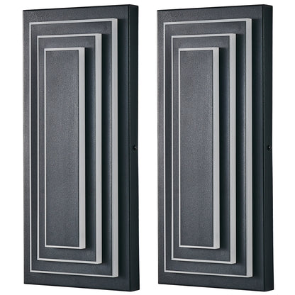 3-Tier LED Outdoor Wall Sconce | Modern Black Exterior Light with Acrylic Shade — 15.7" or 23.6", 24W Warm White, 2-Pack