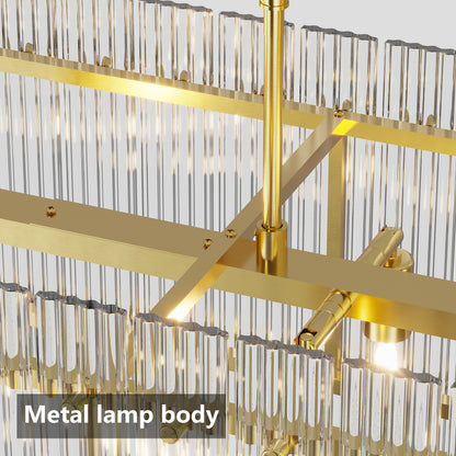 Gold metal frame and structure of Water Ripple Crystal Glass Chandelier with corrugated glass panels.