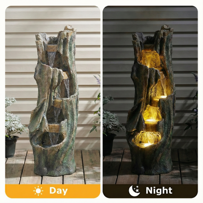 Tree Design Waterfall Outdoor Fountain with LED Lights | Freestanding Fiberglass Resin Garden Fountain for Patio, Backyard & Lawn