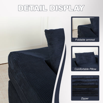 3-in-1 Floor Sofa Bed for Humans & Pets | No-Assembly Corduroy Lounger with Memory Foam & Pillow — Dark Blue