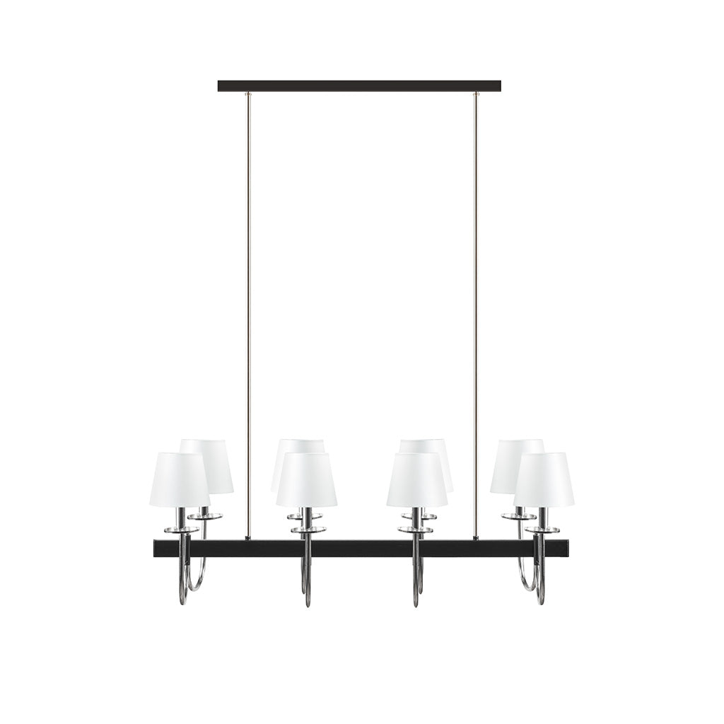8-Light Rectangular Chandelier with Drum Shades | Black & Silver Farmhouse Ceiling Light — 40" Wide, Adjustable Height, Dining Room & Kitchen Island