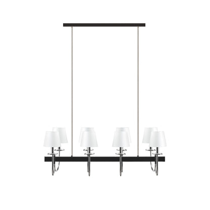 8-Light Rectangular Chandelier with Drum Shades | Black & Silver Farmhouse Ceiling Light — 40" Wide, Adjustable Height, Dining Room & Kitchen Island