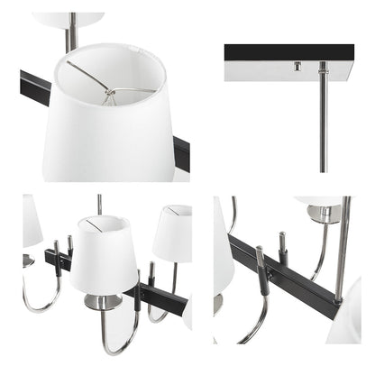 8-Light Rectangular Chandelier with Drum Shades | Black & Silver Farmhouse Ceiling Light — 40" Wide, Adjustable Height, Dining Room & Kitchen Island