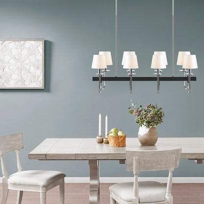 8-Light Rectangular Chandelier with Drum Shades | Black & Silver Farmhouse Ceiling Light — 40" Wide, Adjustable Height, Dining Room & Kitchen Island