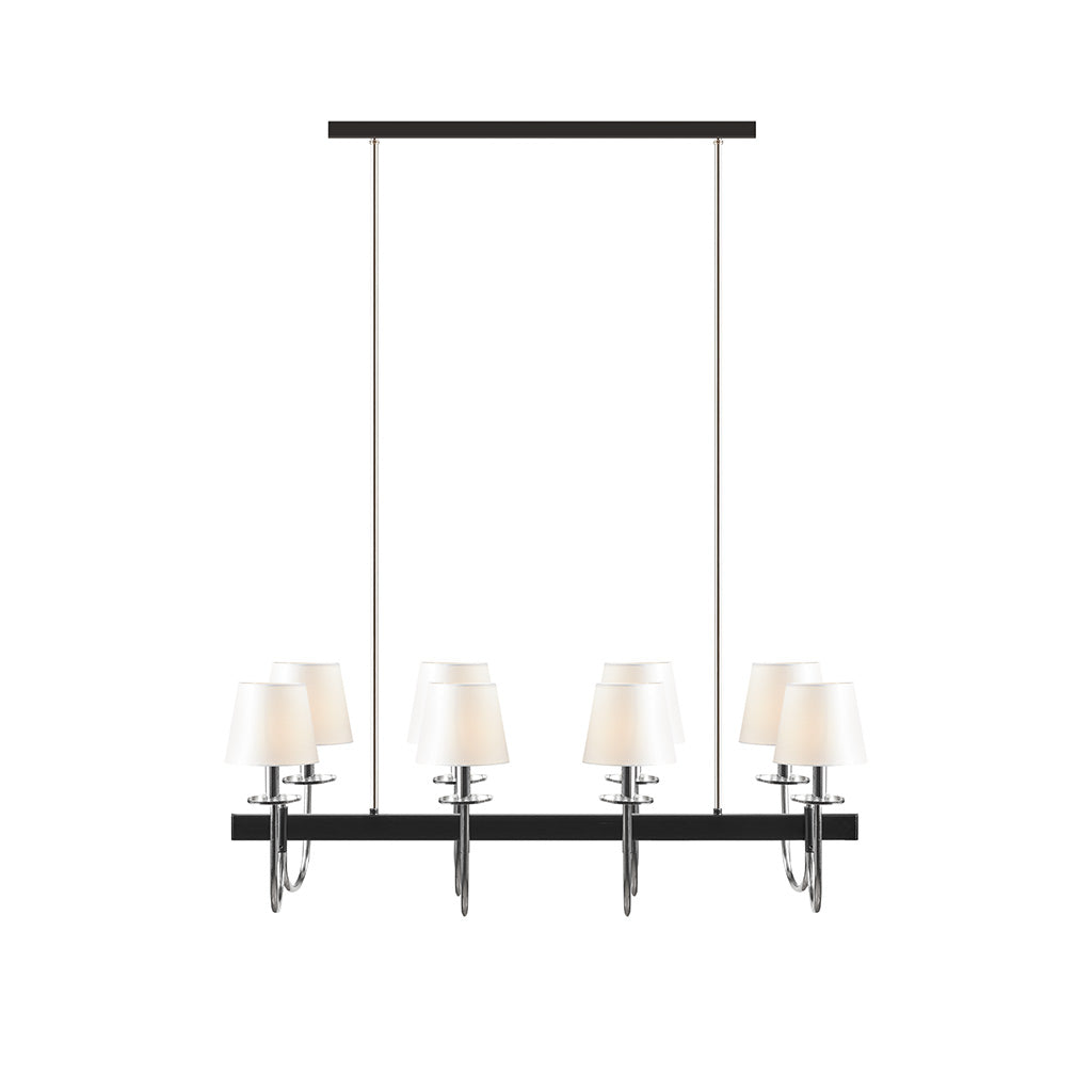 8-Light Rectangular Chandelier with Drum Shades | Black & Silver Farmhouse Ceiling Light — 40" Wide, Adjustable Height, Dining Room & Kitchen Island