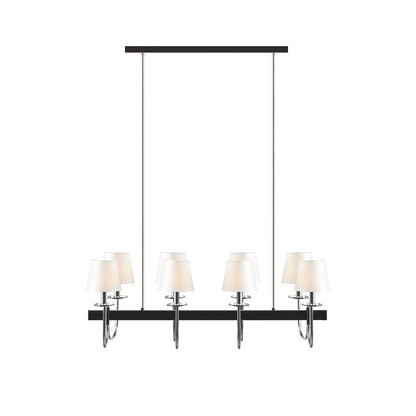 8-Light Rectangular Chandelier with Drum Shades | Black & Silver Farmhouse Ceiling Light — 40" Wide, Adjustable Height, Dining Room & Kitchen Island