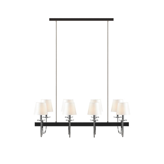 8-Light Rectangular Chandelier with Drum Shades | Black & Silver Farmhouse Ceiling Light — 40" Wide, Adjustable Height, Dining Room & Kitchen Island
