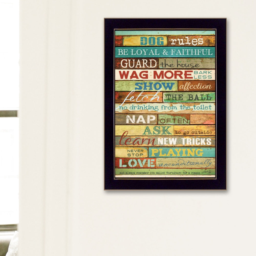 "Dog Rules" Framed Wall Art by Marla Rae | Funny Pet Print for Dog Lovers, Black Frame