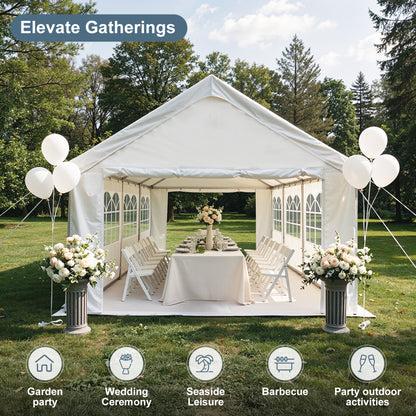 10×20 FT Carport Canopy & Party Tent | Heavy-Duty Gazebo with 4 Removable Sidewalls, UV & Water-Resistant PE Cover — White