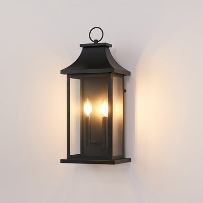 22.2" Dusk-to-Dawn Outdoor Wall Lantern | 2-Light Large Black Exterior Sconce with Glass — Waterproof Porch, Garage & House Light 1-2 Pack