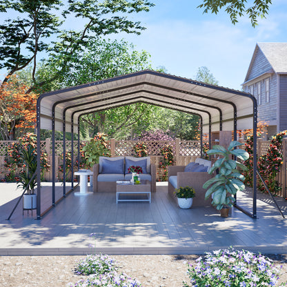 13×20 FT Metal Carport | Heavy-Duty Galvanized Steel Hardtop with Triangle Reinforced Frame & 4 Poles — All-Weather Vehicle & Outdoor Storage Shelter