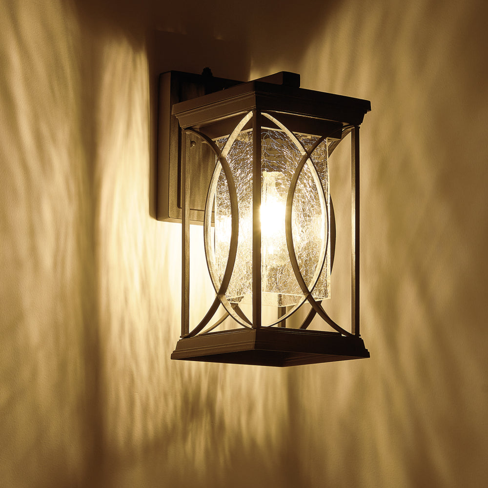13.8" Oil-Rubbed Bronze Outdoor Wall Lantern | IP65 Waterproof Dusk-to-Dawn Sconce with Crack-Glass & Manual Override — Porch, Garage & Front Door