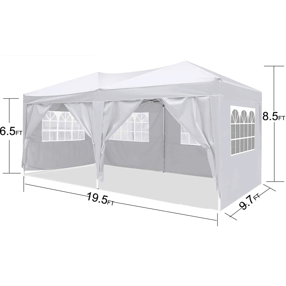 10×20 FT Pop-Up Canopy Tent | Easy No-Tool Setup with 6 Removable Sidewalls, Weight Bags & Carry Bag — White / Black