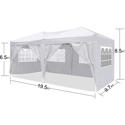 10×20 FT Pop-Up Canopy Tent | Easy No-Tool Setup with 6 Removable Sidewalls, Weight Bags & Carry Bag — White / Black
