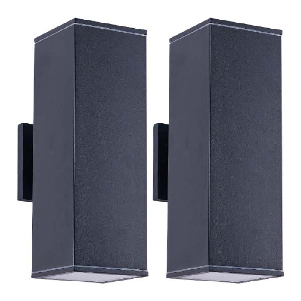 Modern Square Outdoor Wall Light | Up & Down Cylinder Aluminum Sconce — 3 Sizes, Waterproof Exterior Light for Porch, Patio & Garage (2-Pack)