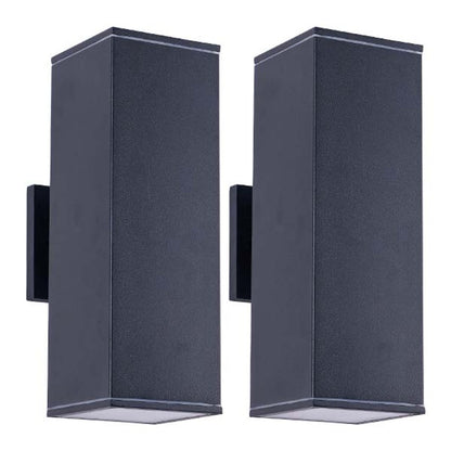 Modern Square Outdoor Wall Light | Up & Down Cylinder Aluminum Sconce — 3 Sizes, Waterproof Exterior Light for Porch, Patio & Garage (2-Pack)