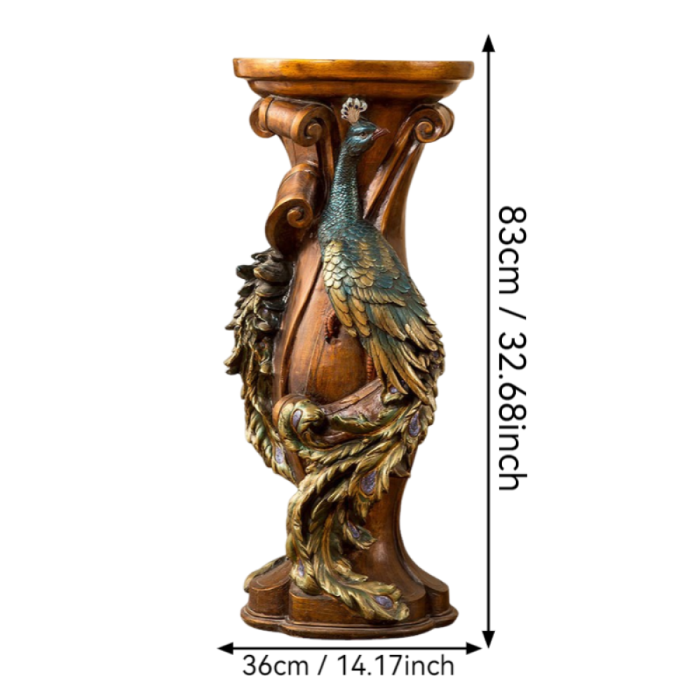 33" Luxury Roman Column Pedestal | Resin Fairy & Floral Relief Pillar Stand — Vintage European Decor for Living Room & Entryway