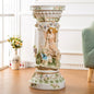 33" Luxury Roman Column Pedestal | Resin Fairy & Floral Relief Pillar Stand — Vintage European Decor for Living Room & Entryway White
