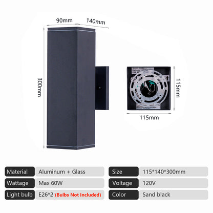 Modern Square Outdoor Wall Light | Up & Down Cylinder Aluminum Sconce — 3 Sizes, Waterproof Exterior Light for Porch, Patio & Garage (2-Pack)