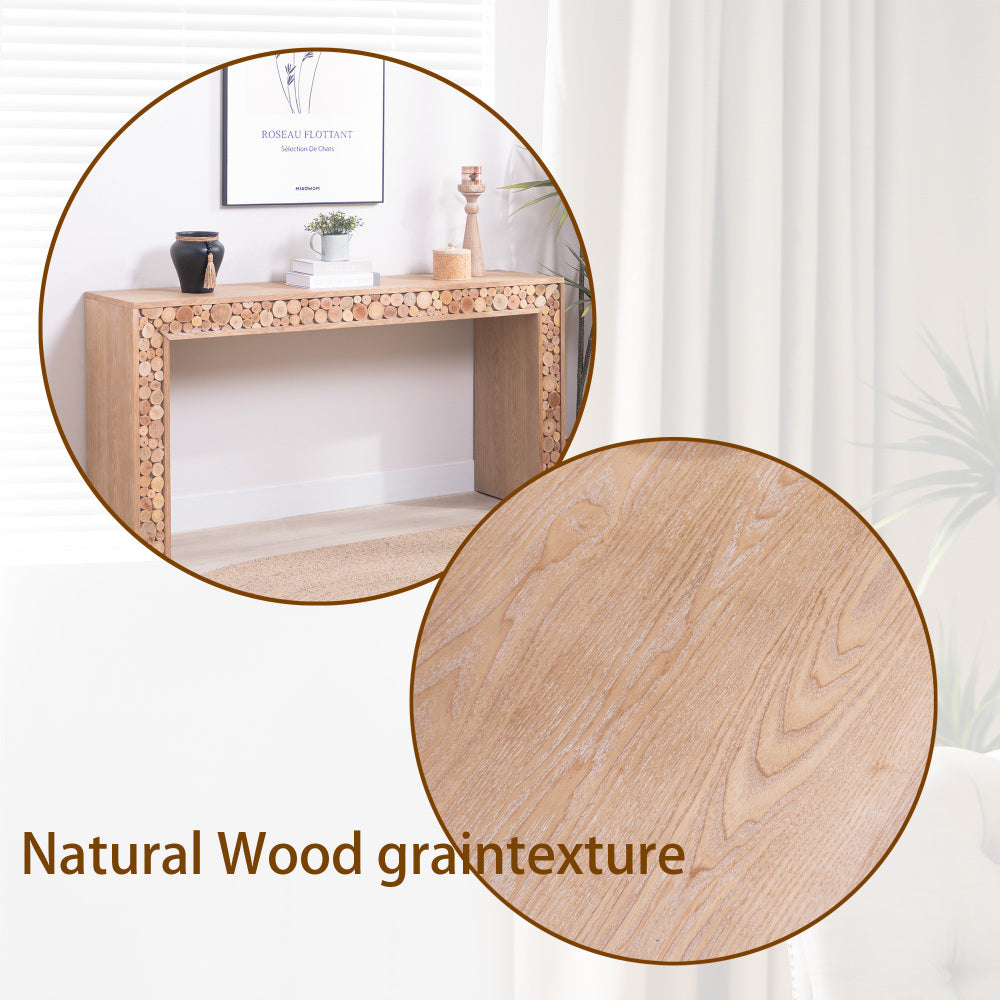 Rustic Console Table with Natural Log Accents | 62" Narrow Entryway & Sofa Table Modern Farmhouse Style