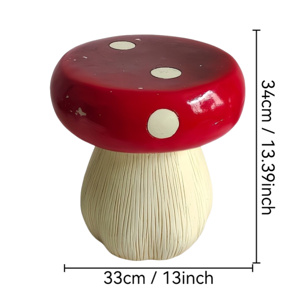 13.8" Mushroom Garden Stool | Hand-Painted Resin Decorative Stool with Forest Base — Indoor & Outdoor Whimsical Decor