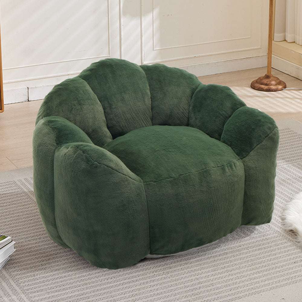 Lotus Bean Bag Sofa Chair | No-Assembly Memory Foam Lounger with Pull Ring & Anti-Fouling Fabric — 6 Colors Green