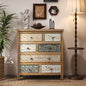 Rustic Farmhouse 6-Drawer Accent Chest – Multicolor Carved Wood, Bedroom & Living Room