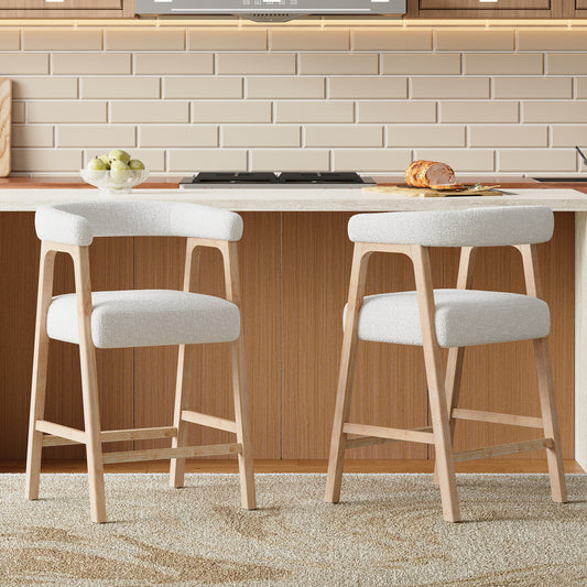 26" Counter Height Bar Stools with Back | Set of 2 Padded Kitchen Island & Dining Stools — Modern Minimalist Style White
