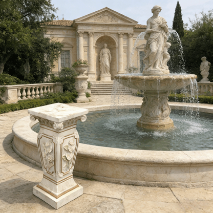 22" European Floral Roman Column Pedestal | Resin Carved Ionic Pillar Display Stand — Indoor & Outdoor Garden & Home Decor