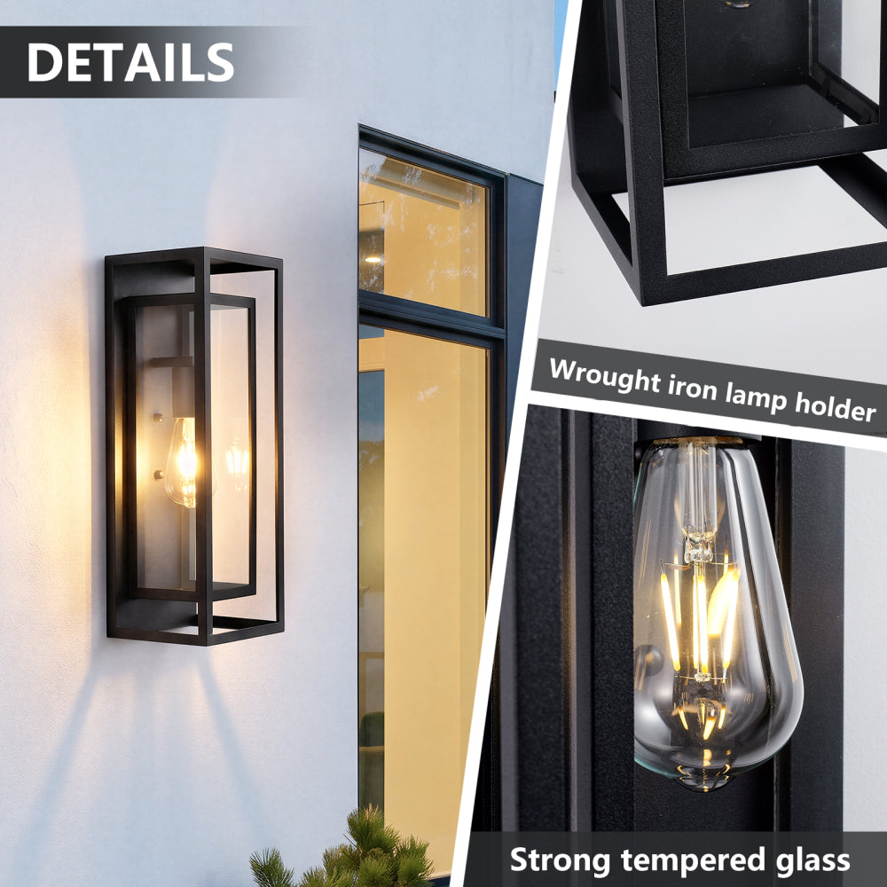 Black Outdoor Wall Lantern | IP65 Waterproof Coach Light with Clear Glass & E26 Socket — 2 Sizes, 2-Pack for Porch, Garage & Front Door