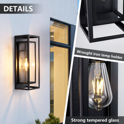 Black Outdoor Wall Lantern | IP65 Waterproof Coach Light with Clear Glass & E26 Socket — 2 Sizes, 2-Pack for Porch, Garage & Front Door