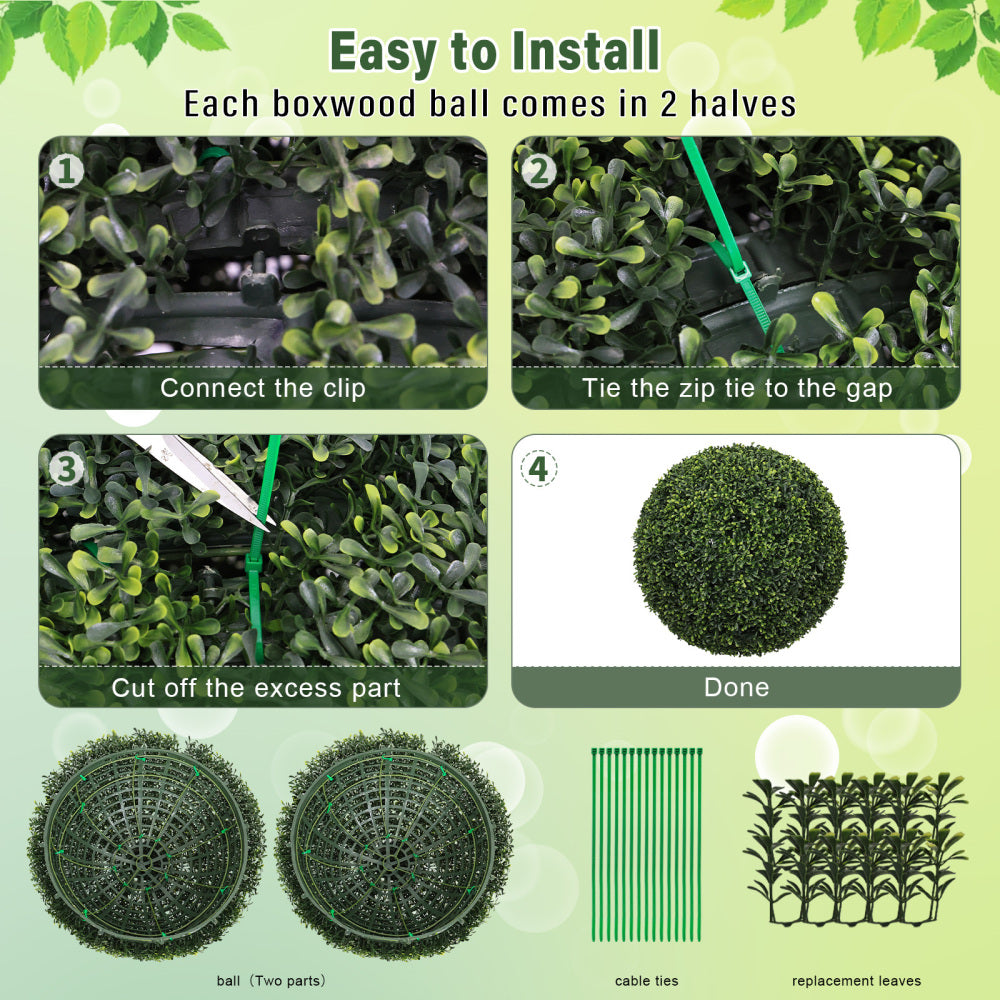 Artificial Topiary Ball Set of 2 | Faux Boxwood Outdoor Spheres, Garden & Porch Décor – 18.5" or 22.4"