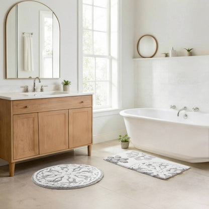 Round Medallion Tufted Cotton Bath Rug – 25", Plush, Super Absorbent, Machine Washable