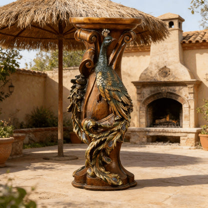 33" Luxury Roman Column Pedestal | Resin Fairy & Floral Relief Pillar Stand — Vintage European Decor for Living Room & Entryway