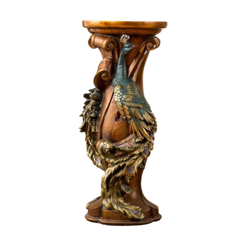 33" Luxury Roman Column Pedestal | Resin Fairy & Floral Relief Pillar Stand — Vintage European Decor for Living Room & Entryway