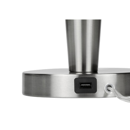 Contemporary Table Lamp Set of 2 | 24" Nickel Metal Base, Grey Linen Shade & USB Port