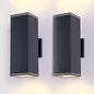 Modern Square Outdoor Wall Light | Up & Down Cylinder Aluminum Sconce — 3 Sizes, Waterproof Exterior Light for Porch, Patio & Garage (2-Pack)