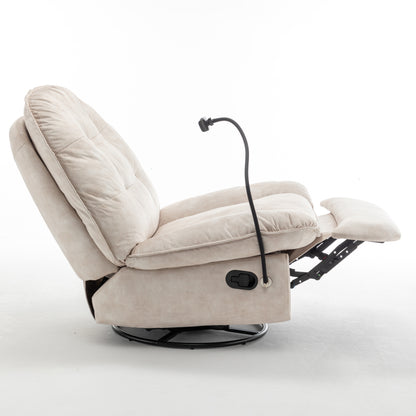 Ivory Gold-Stamped Velvet Recliner – Swivel Glider, 150° Recline & Detachable Phone Holder