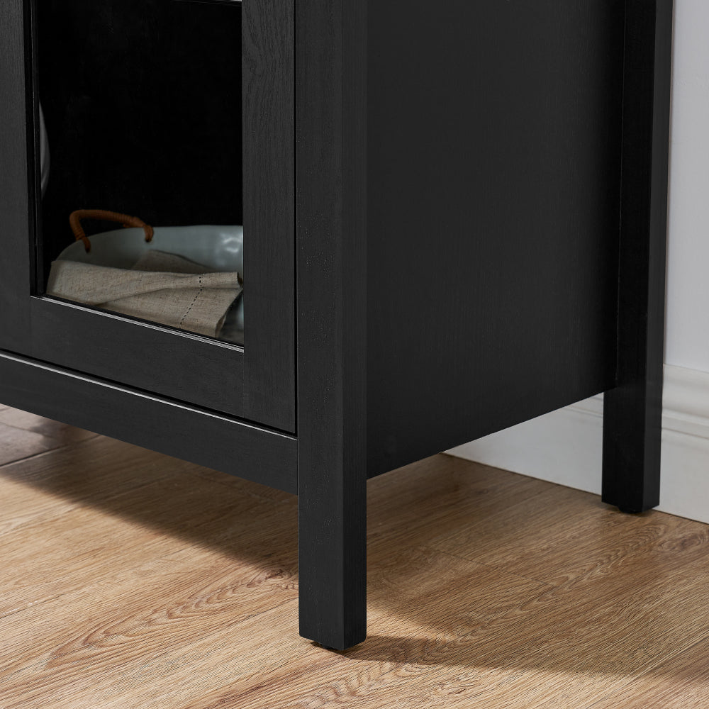 High-Arched Storage Cabinet with LED Light Modern Retro Wood Glass Display Cabinet with Adjustable Shelves Black