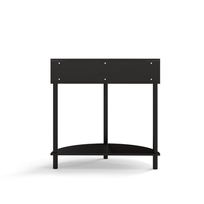Half-Moon Console Table with Rattan Sliding Doors | Boho Semicircle Entryway Table with 2 Storage Cabinets & Bottom Shelf