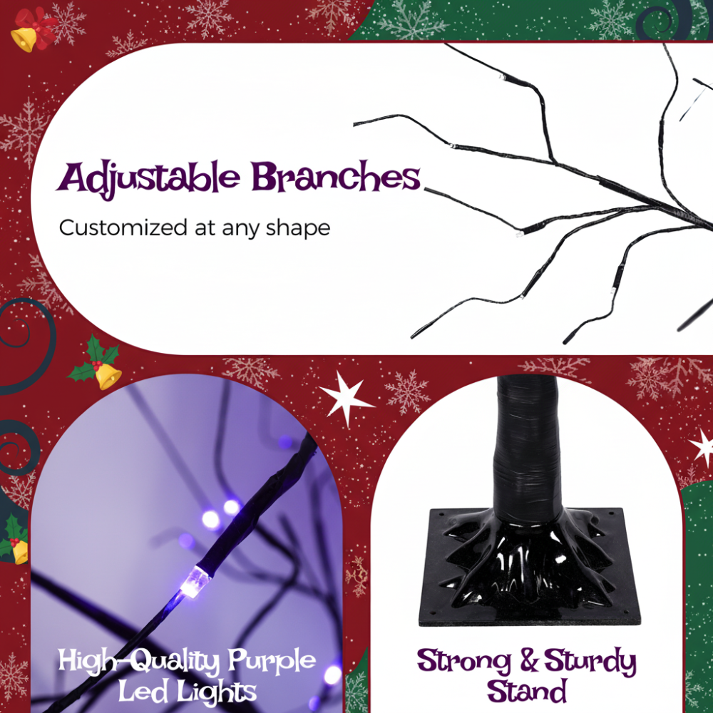 Black Halloween Christmas Tree Set | 3-Pack 4FT + 5FT + 6FT with 216 Purple LED Lights — Adjustable Branches for Spooky Holiday Decor
